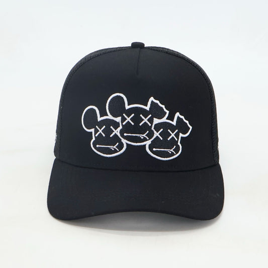 BLACK CAP - TRIPLE LOGO (BLACK/WHITE OUTLINE)